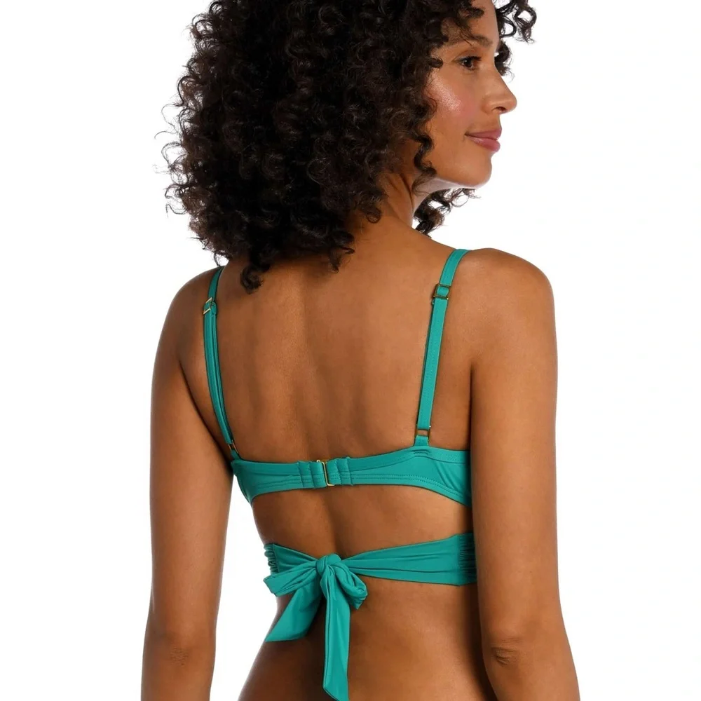 LA BLANCA Teal Island Goddess Wrap Underwire Bikini Top Emerald Green Size 8 New
